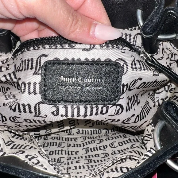 Juicy Couture Black Velvet Shoulder Bag with Heart Charm - Picture 5 of 7
